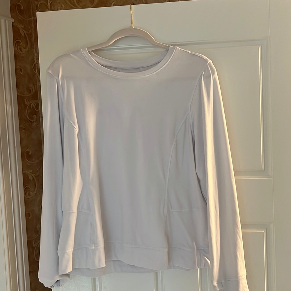 lightweight, active wear, white, loose fit, long sleeve cover up.